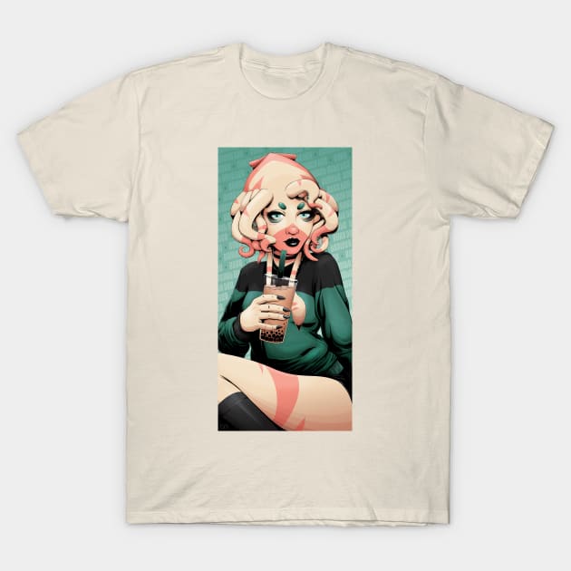 Squid Girl Drinking Bubble Tea T-Shirt by redappletees